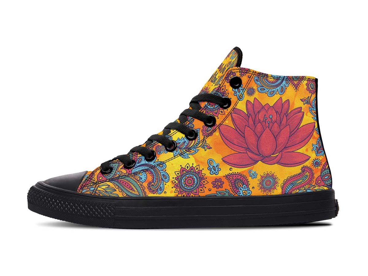 Orange Vibe Lotus Elephant, Hightops, High Top Sneakers, Custom Sneakers, Vegan Shoes, Men’S Shoes, Woman’S Shoes, Custom Printed, Abstractprint