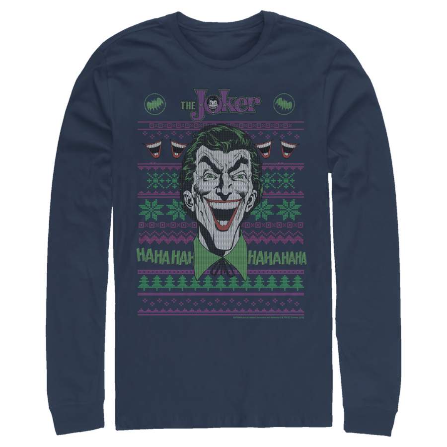 Batman Men’s Ugly Christmas Joker Laugh  Long Sleeve Shirt