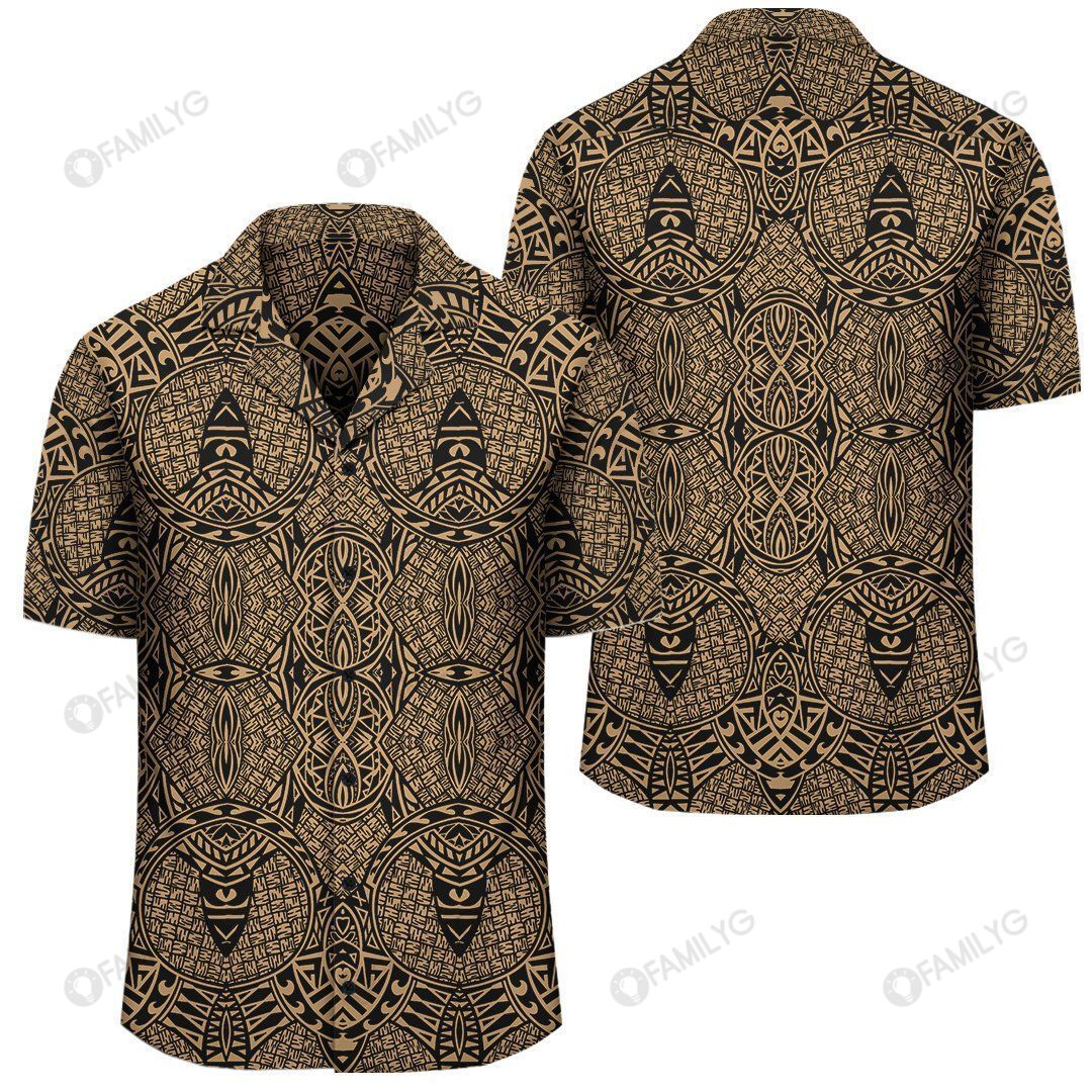 Polynesian Design Lauhala Mix Gold Hawaii Shirt Summer Hawaiian For Men, Women, Couple