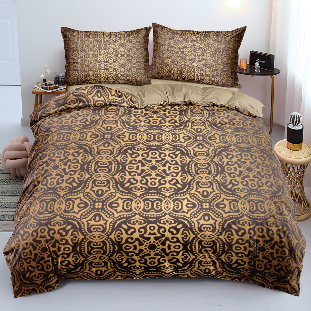 3D Luxury Duvet Cover Set Leopard Grain Golden Lock Bed Linen Full Queen King Size Covers Bedding Sets