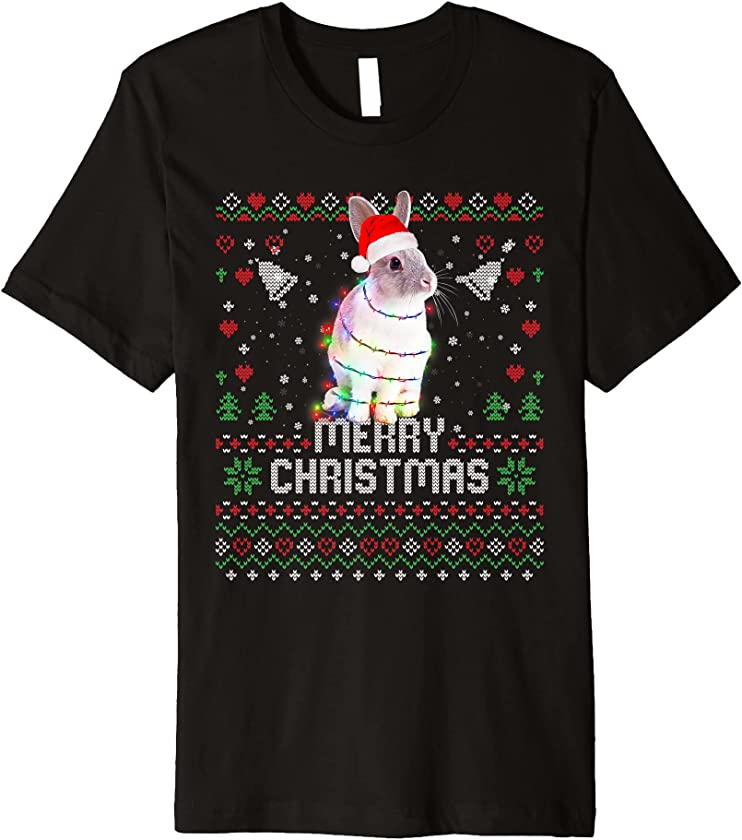 Rabbit Santa Hat Animal Christmas Tree Lights Holiday Santa Premium T-Shirt