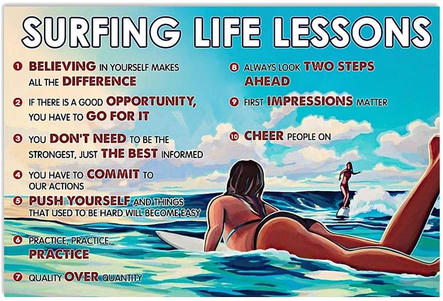 Vintae Surfing Life Lessons Poster Art Print      Home Decor Gift For Men Women Family Friend On Birthday Xmas