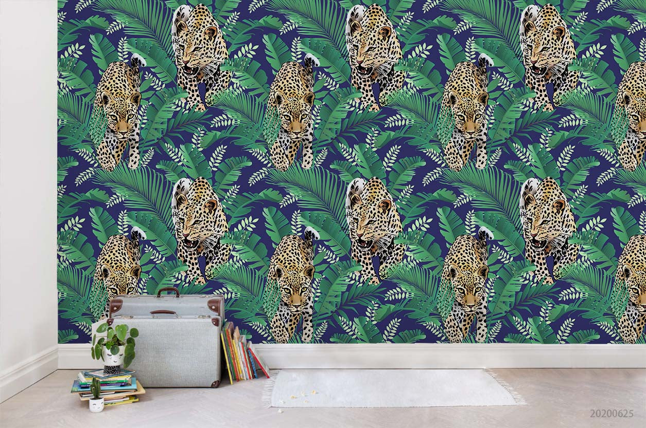 3D Leopard Green Leaf Wall Mural Wallpaper A264 Lqh