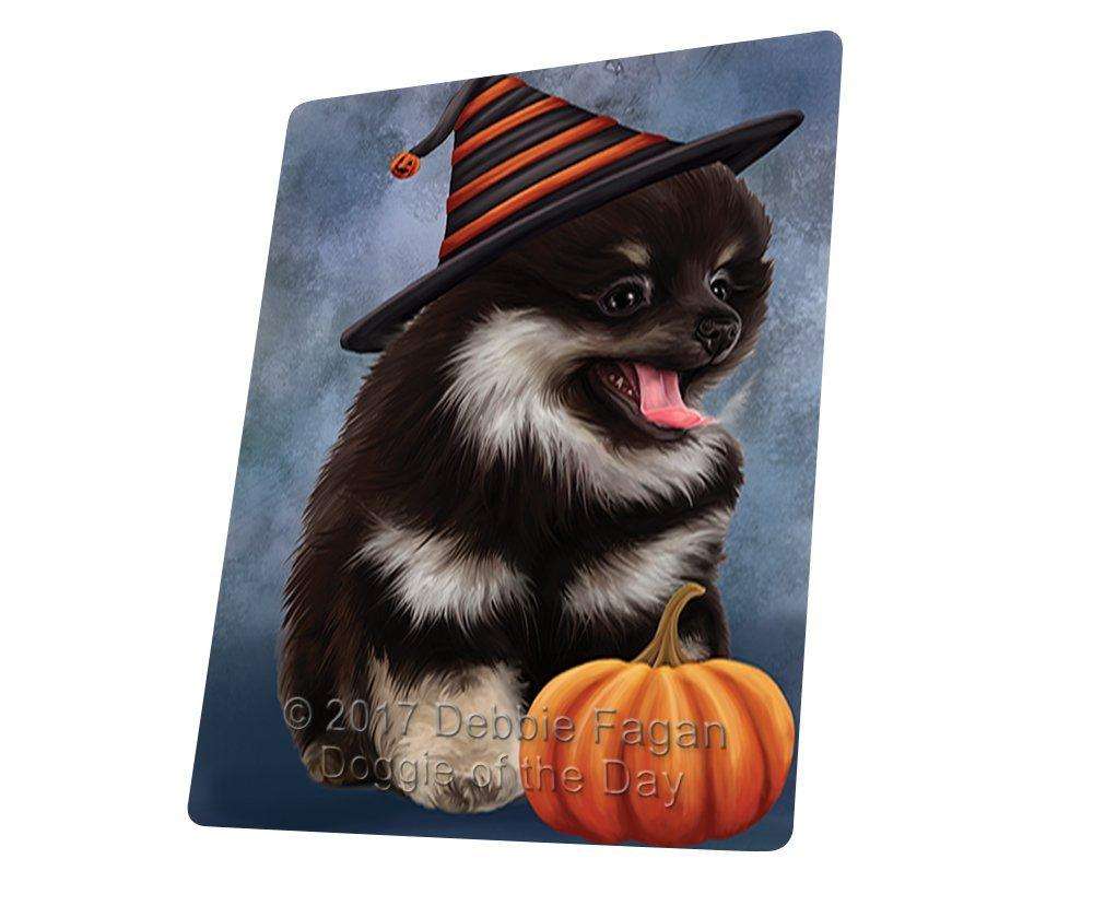 Happy Halloween Pomeranian Spitz Dog Wearing Witch Hat With Pumpkin Art Portrait Print Woven Throw Sherpa Plush Fleece Blanket D066