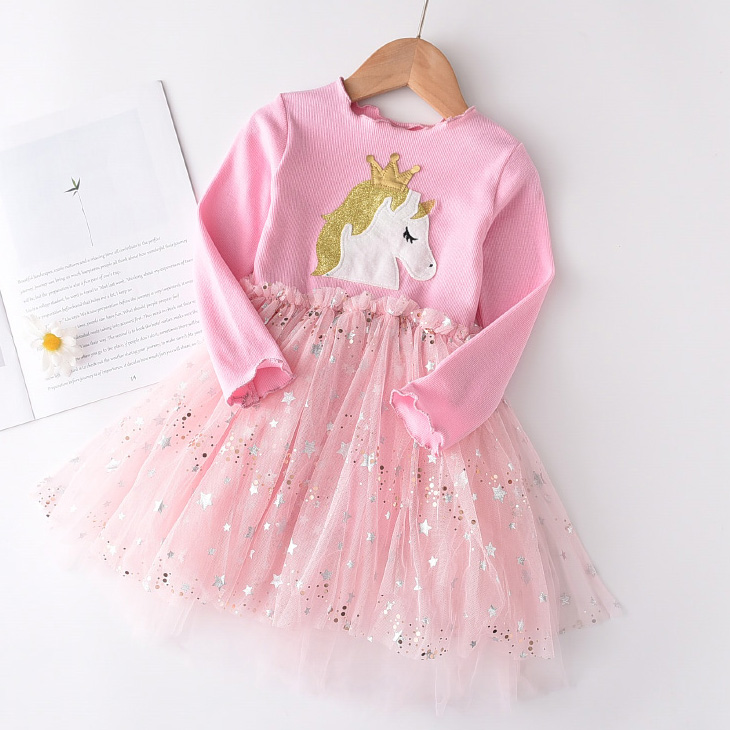 2022 New Girls Dress Autumn Spring Cute Mesh Long Sleeve Princess Dress for Girl Kids Party Dress 2 6 7 Years Kids Clothing alx