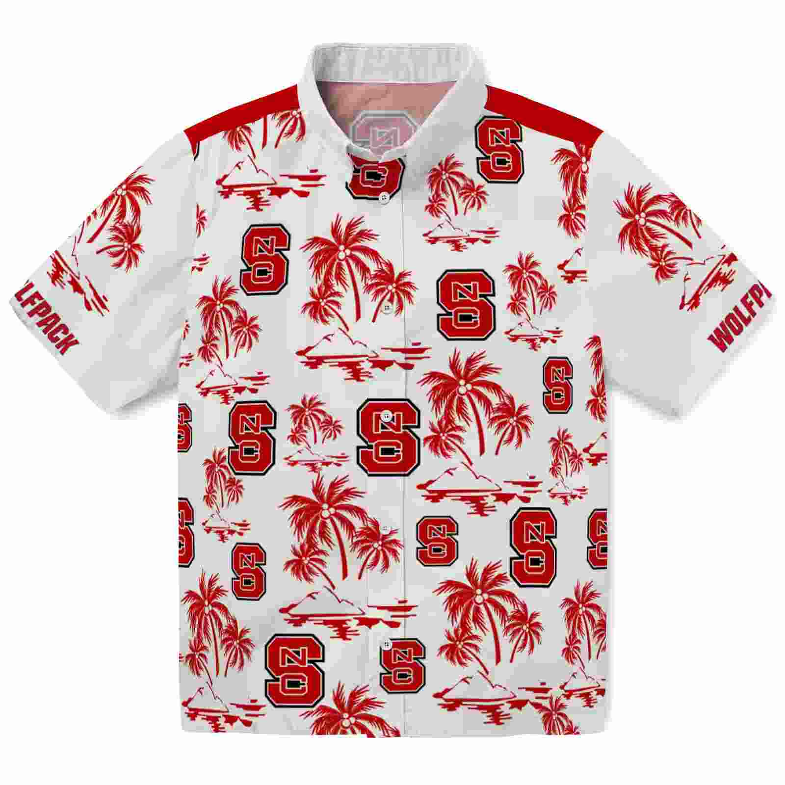 Nc State Wolfpack Palm Island Print Red White Hawaiian Shirt
