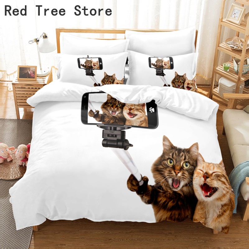 Computer Kitten Cats Bedding Set Bedroom Decor Twin Full 140*210Cm Size Comforter Quilt High Quality Fabric Duvet Covers