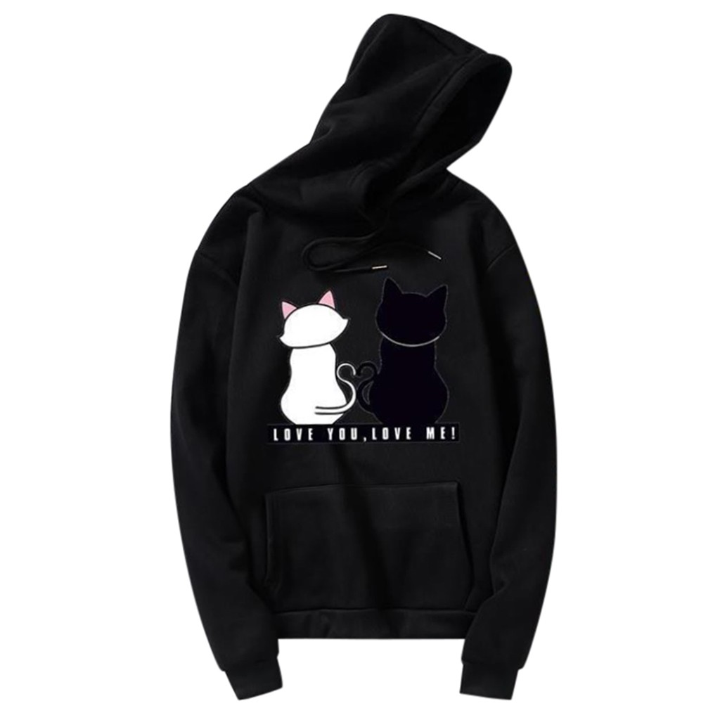 2021 Long Sleeve O-Neck Cat Printed Sweatshirt Pullover Hoodies Unisex Black White Couple Cat Hoodie Jumper Men Women alx