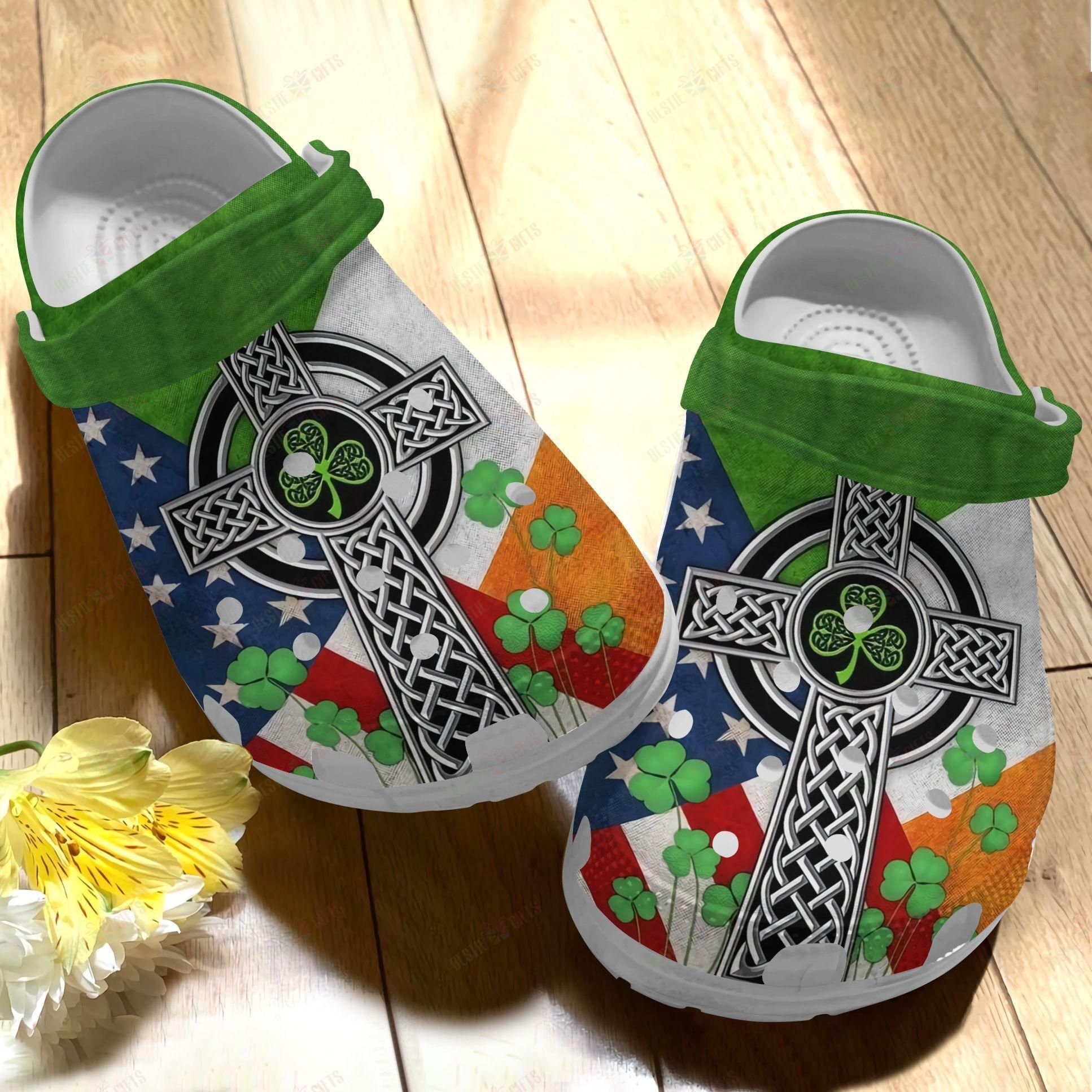 Irish Crocss Classic Clog Whitesole Irish Flag Shoes For Men Women Kids