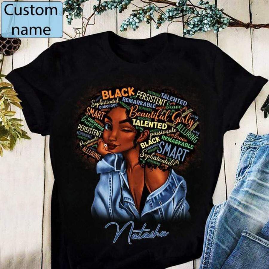 Black Girl Beautiful Girly custom name Shirt #DH