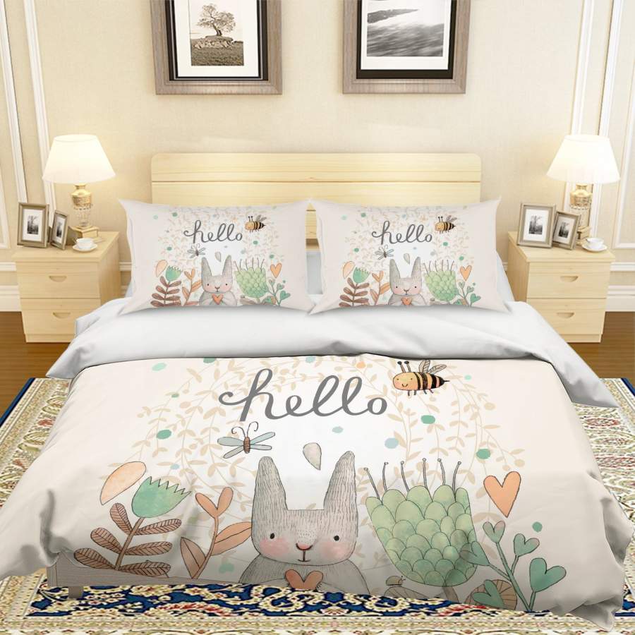 3D Cartoon Rabbit Flower Quilt Cover Set Bedding Set Pillowcases 35