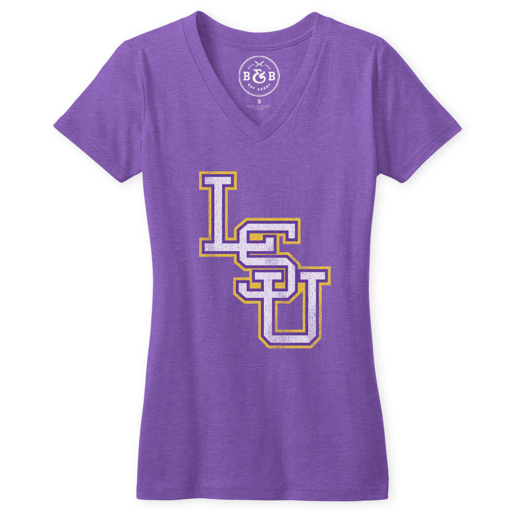 B&B Dry Goods LSU Tigers Baseball Interlock Women’s V-Neck T-Shirt – Purple