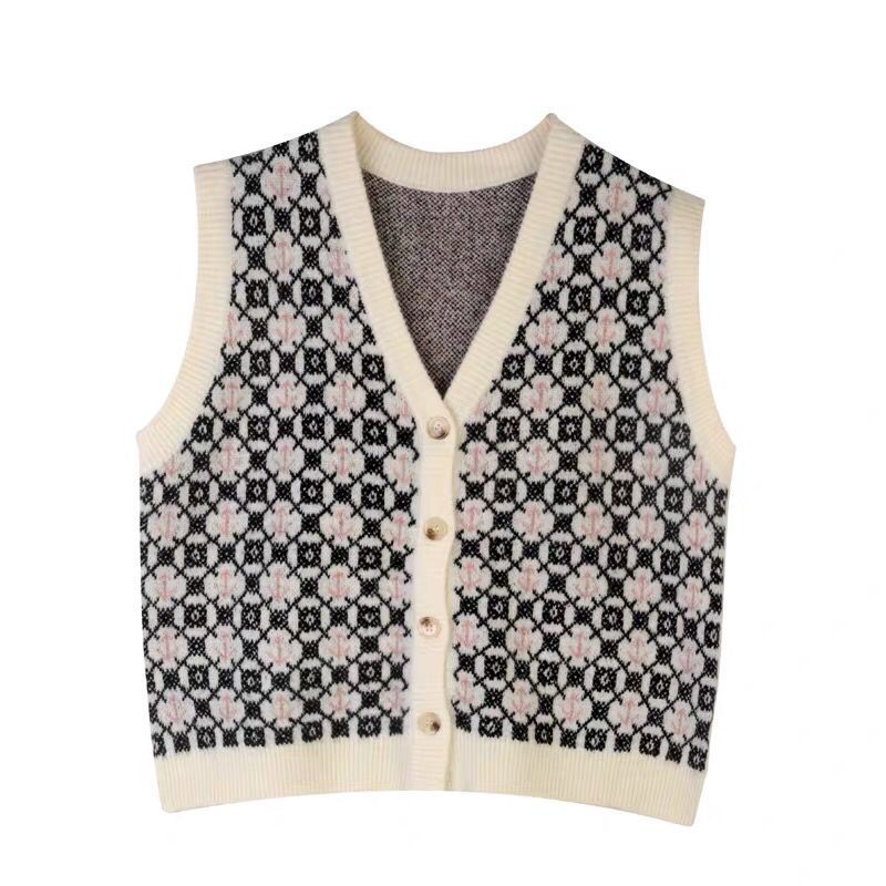 Waistcoats Women Vintage Newest Outwear Single Breasted Patchwork Simple Korean Fashion Ladies Knitwear All-match V-neck Spring alx