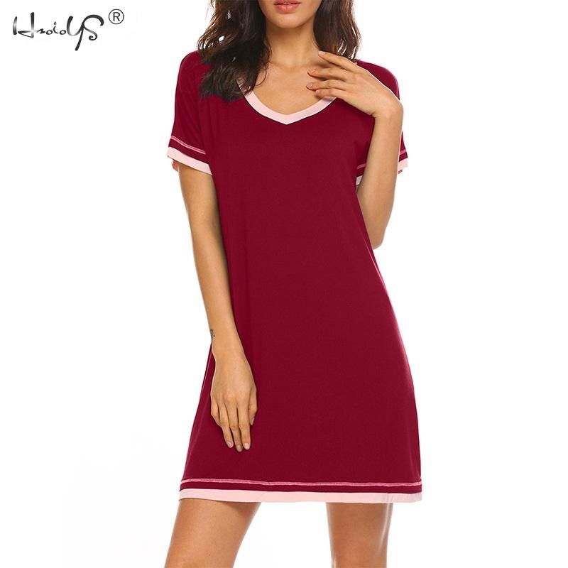 Women’s Sexy V-neck Nightgown Nightdress Cotton Nightshirt Casual Sleepwear Chemise Dress Homewear Female Nightwear Sleep Shirt alx