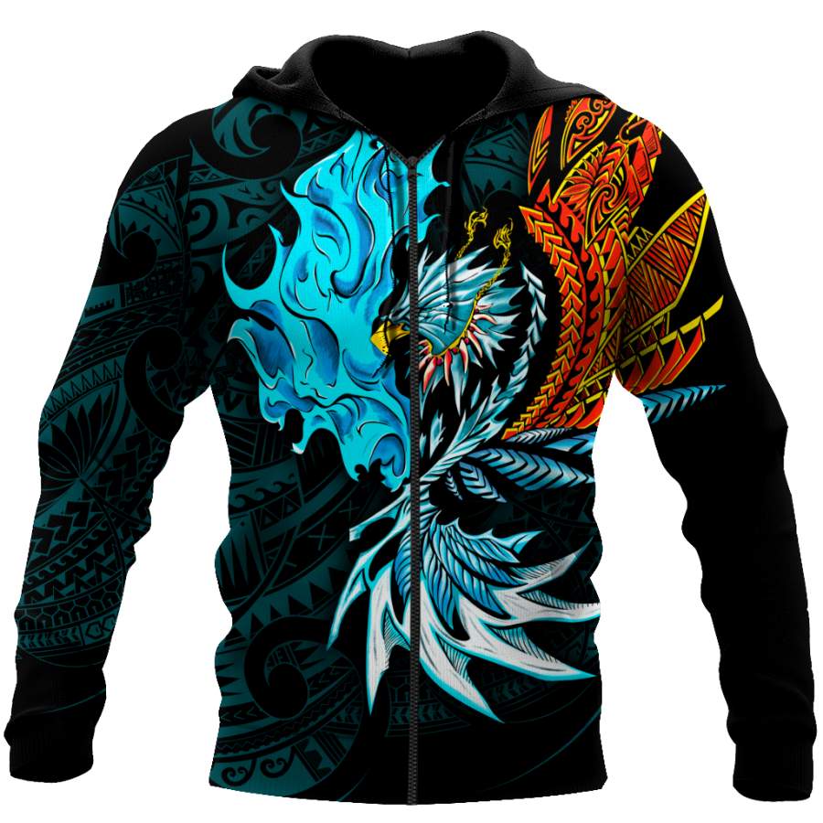 Amazing Eagle Warrior Polynesian 3D Tattoo Unisex Deluxe Hoodie ML