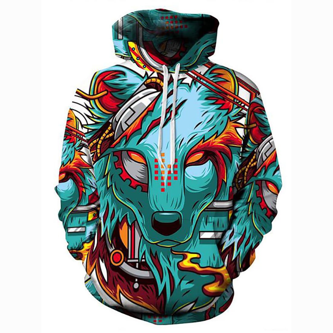 3D Printed Cartoon Wolf Hoodie – Hooded Basic Exaggerated Pullover