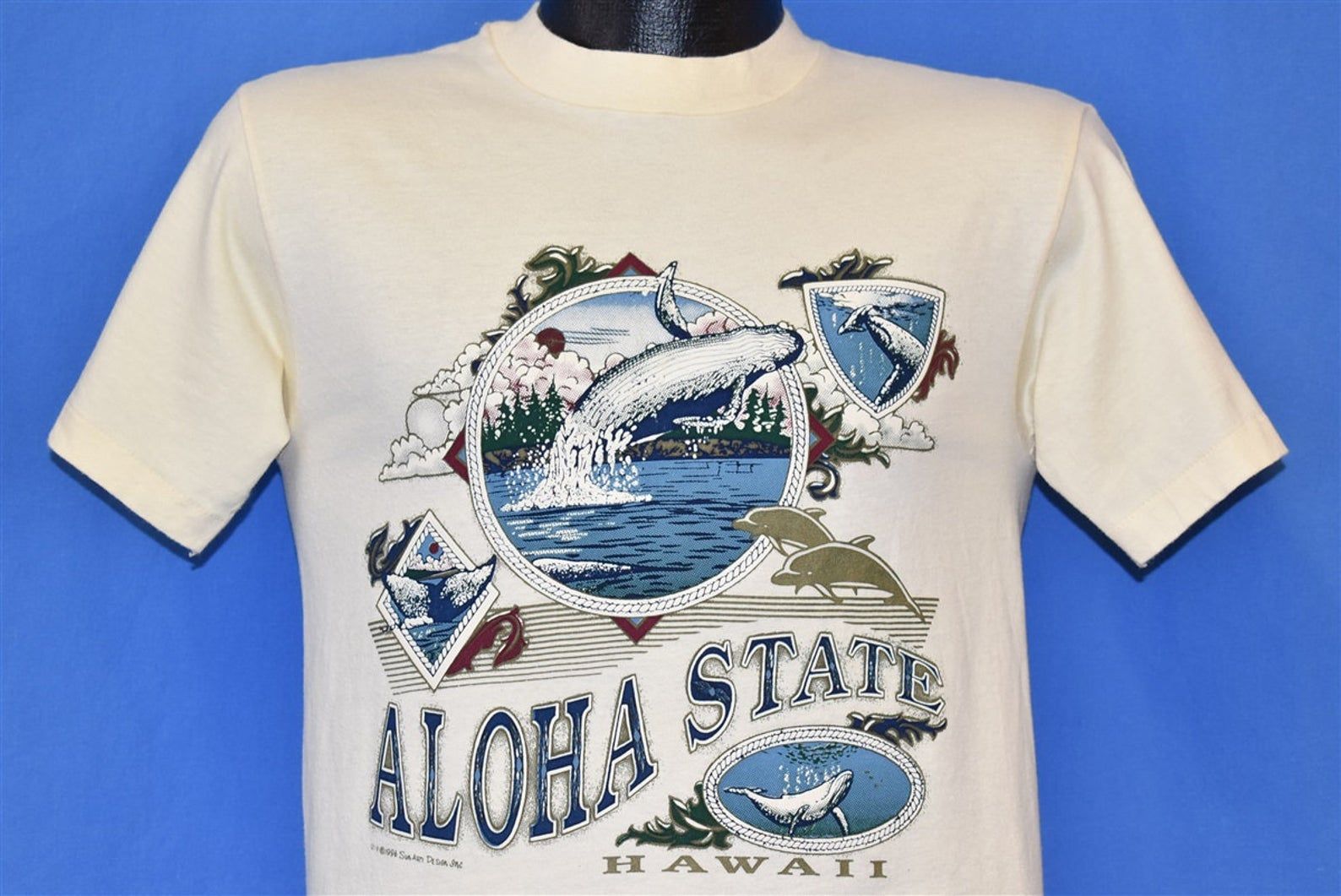 90S Hawaii Aloha State Whale Dolphin Sun Tourist T-Shirt