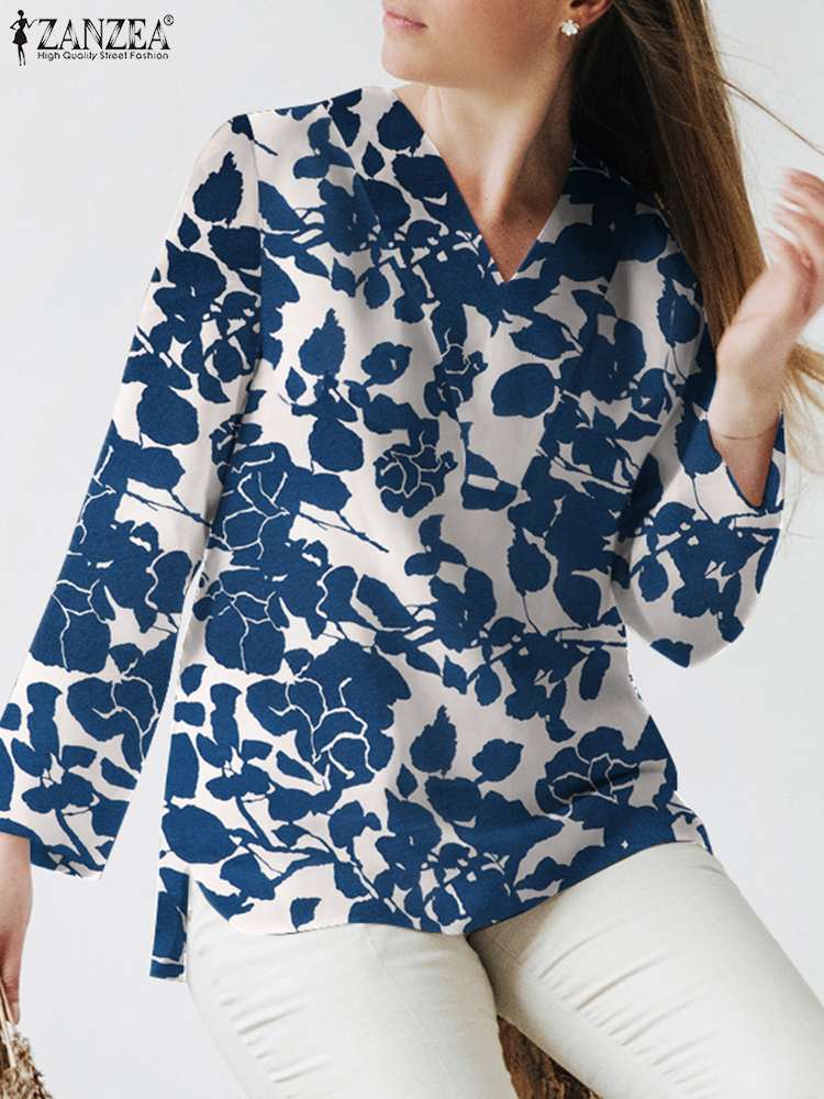 ZANZEA Bohemian Floral Printed Blouse Women Long Sleeve V-Neck Loose Shirt Femme Casual Elegant Tops Oversized Thin Blouses 2022 alx