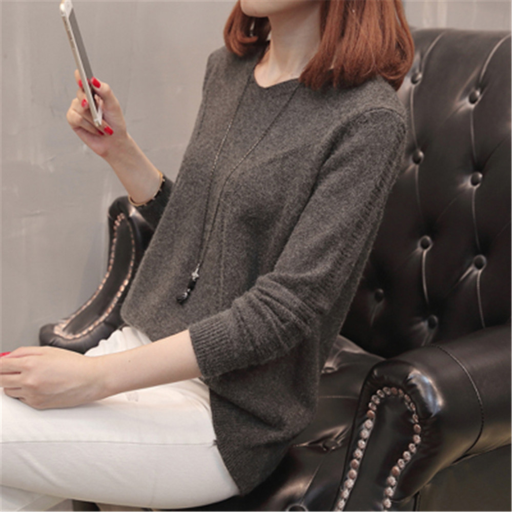 2020 New Fashion Winter Autumn Women Pullover Knitted Sweaters Casual Long Sleeve Elegant Warm Knitwear V-Neck Bottom Tops alx