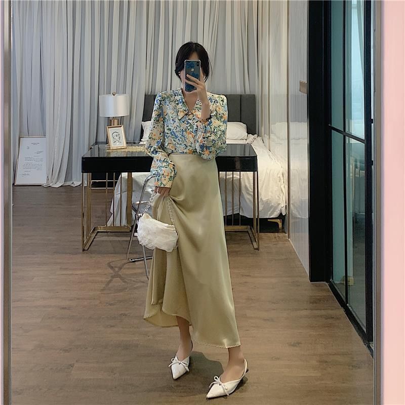 Women Sets Floral Tops High Waist Skirts Stylish Outfits Retro All-match Spring Korean Style 2 Pieces Newest Temperament Ladies alx