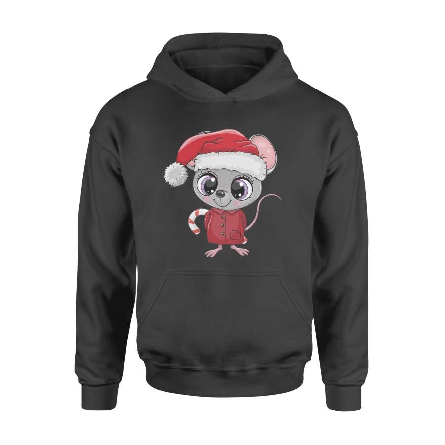 Christmas Gift Cute Rat Have Big Eyes And Wear Santa Clothing Santa Hat And Hold Christmas Cane Candy Behind – Standard Hoodie