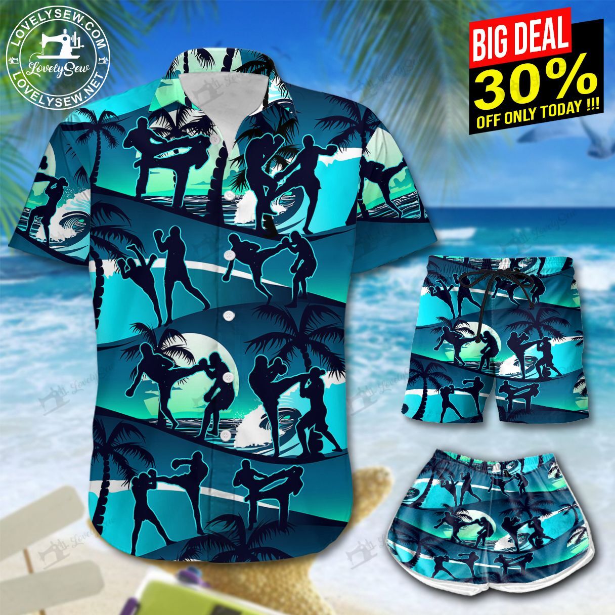 Kick Boxing Blue Sea Hawaiian Shirt Shorts Ha45098