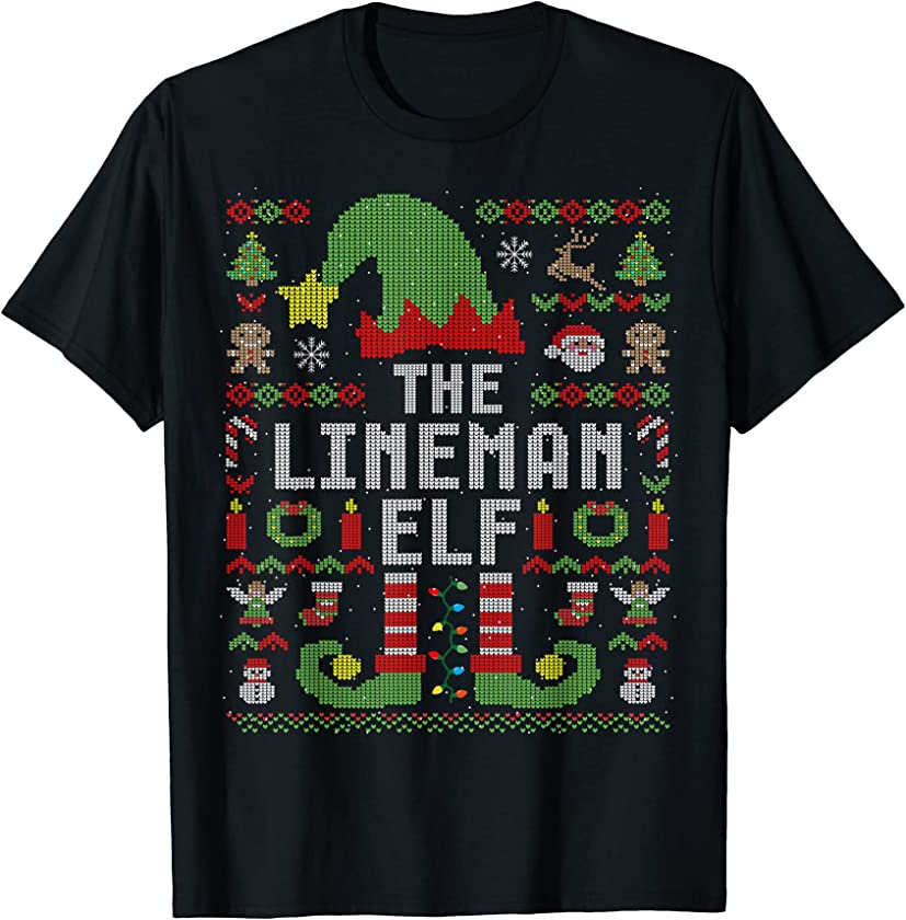 The Lineman Elf Ugly Christmas Matching Family Group T-Shirt