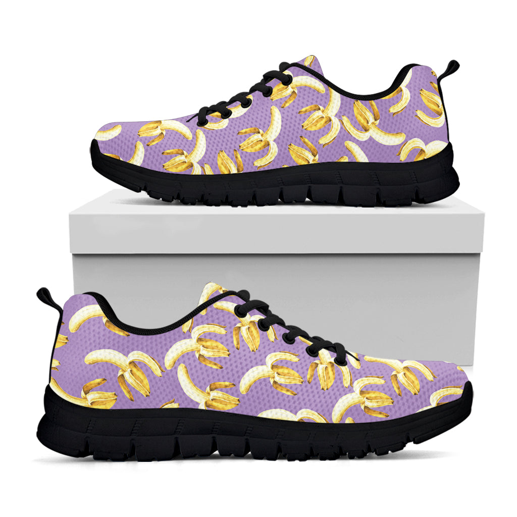 Watercolor Banana Pattern Print Black Sneakers