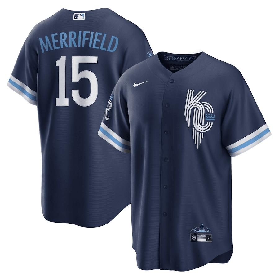 Whit Merrifield 15 Kansas City Royals 2022-23 City Connect Jersey – Navy