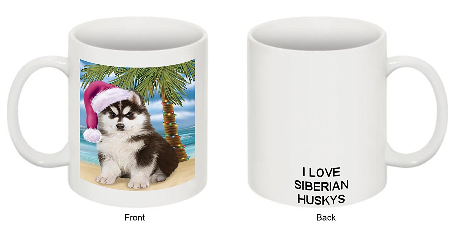 Summertime Siberian Husky Puppy On Beach Christmas Mug Cmg0836