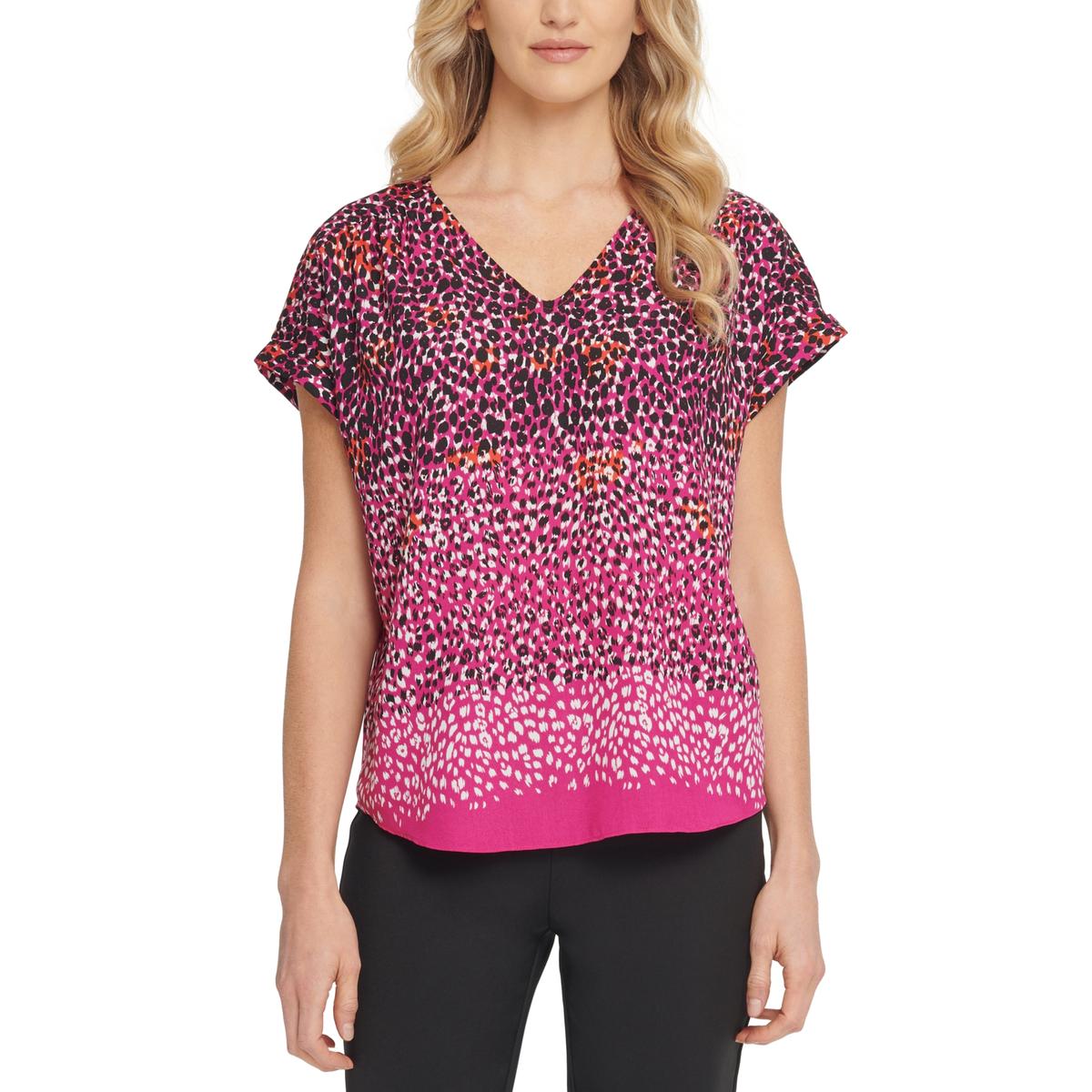 Womens V-Neck Animal Print Blouse