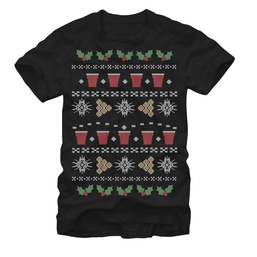 Lost Gods Men’s Ugly Christmas Pong  T Shirt Black