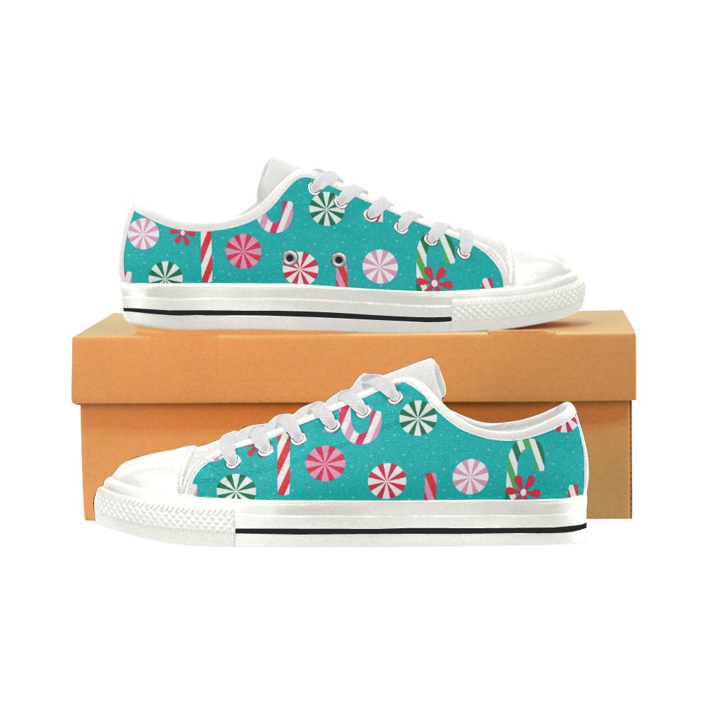 Christmas Candy Pattern Women’s Low Top Shoes White