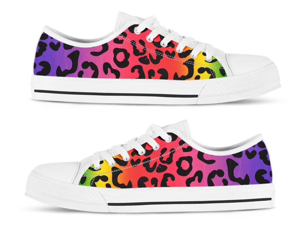 Rainbow Leopard Low Top Personalized Shoes Custom Name, Text For Women, Men