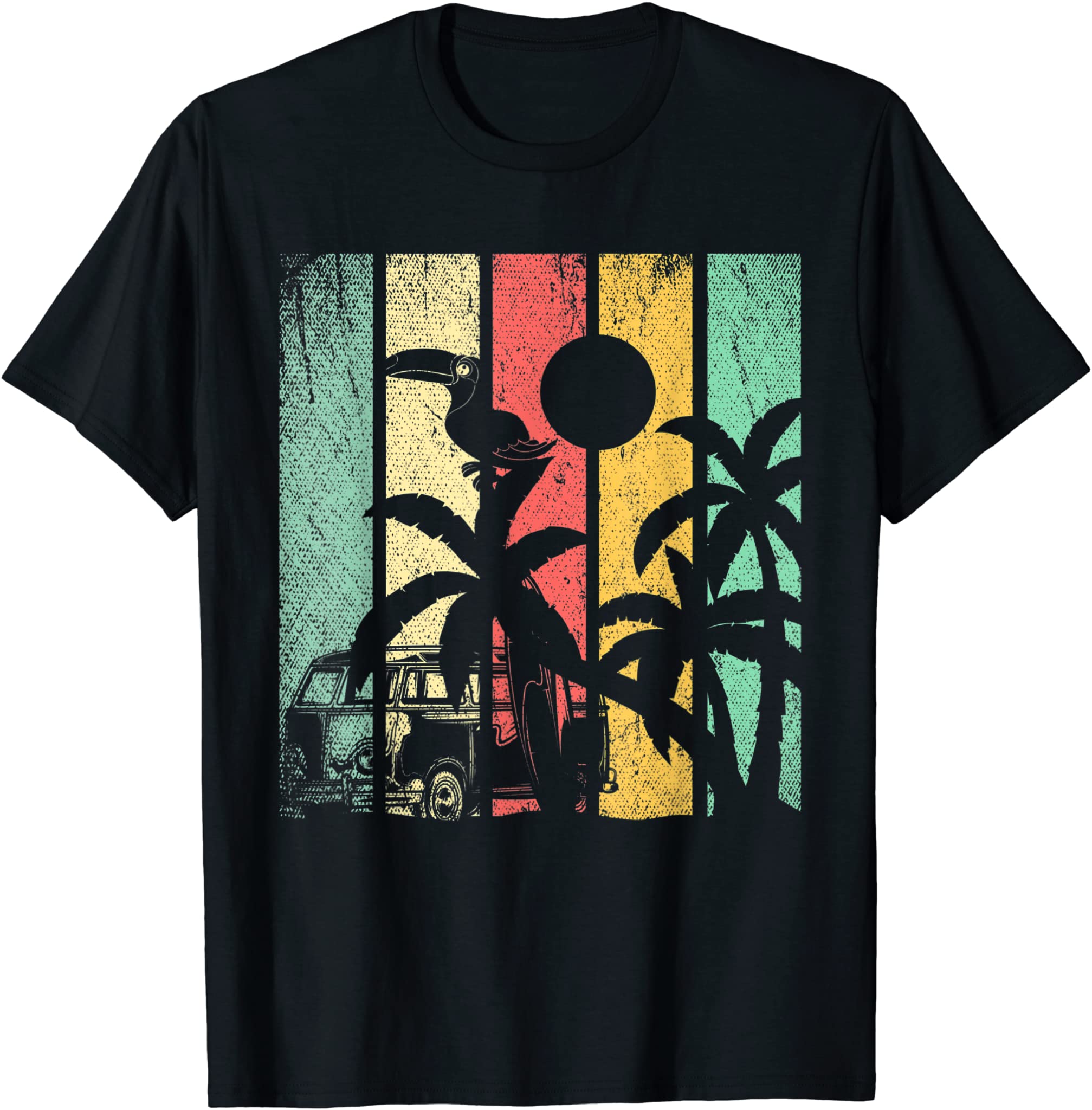 Retro Palm Trees Beach Summer Vacation Exotic Bird Toucan T-Shirt