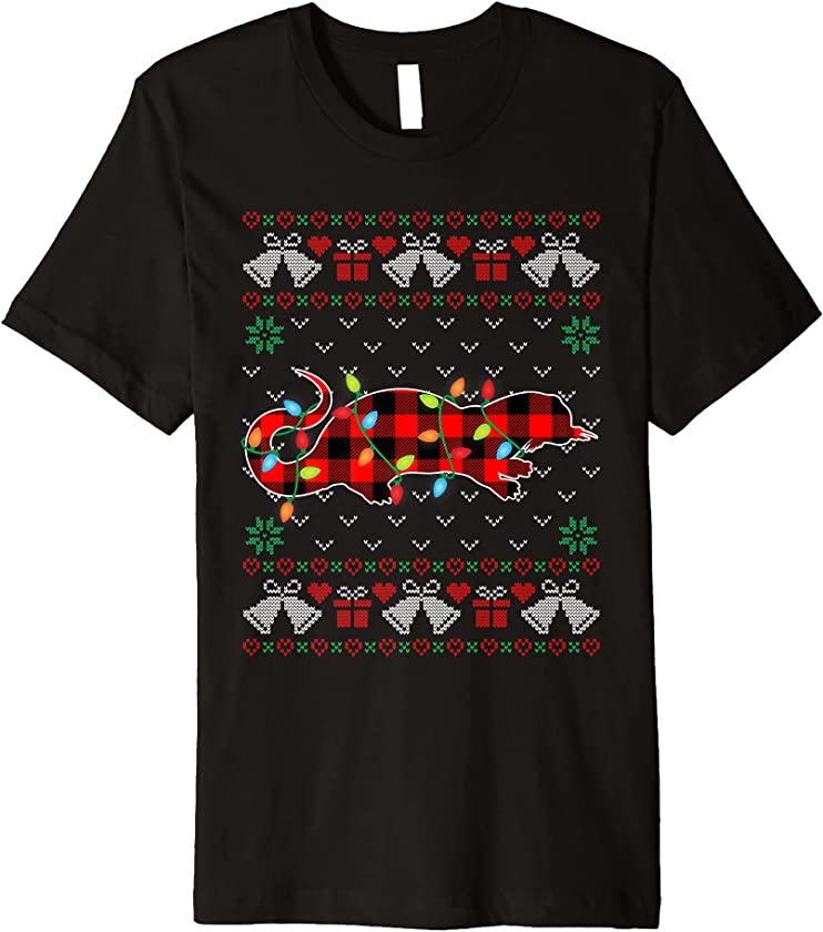 Weasel Lover Funny Xmas Lights Ugly Christmas Sweater Premium T-Shirt