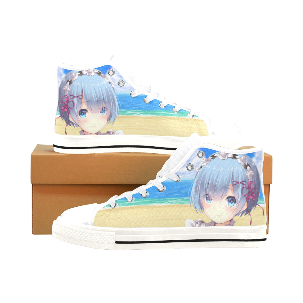 Rem Waifu White Men’s Classic High Top Canvas Shoes /Large Size