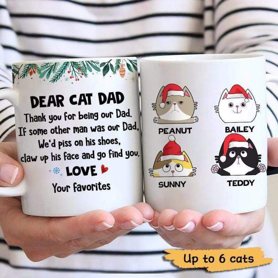 Cat Face Dear Cat Dad Christmas Personalized Mug