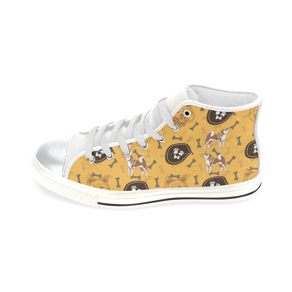 Akita Pattern White High Top Canvas Shoes for Kid