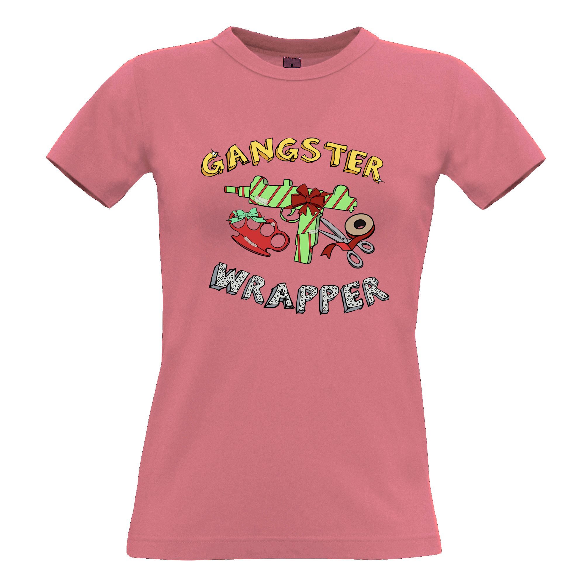 Novelty Christmas Womens T Shirt Gangster Wrapper Xmas Pun