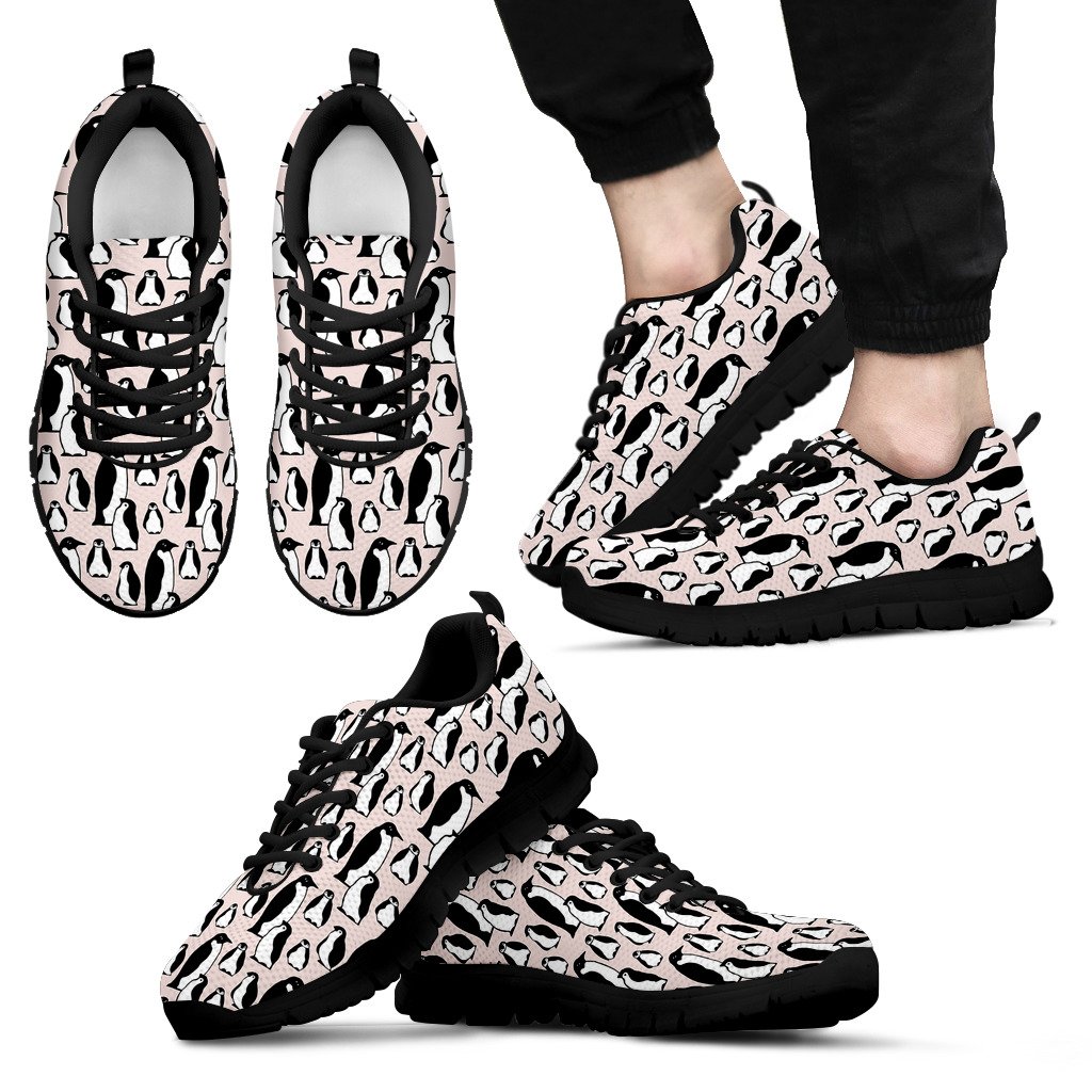 Penguin Print Pattern Black Sneaker Shoes For Men Women