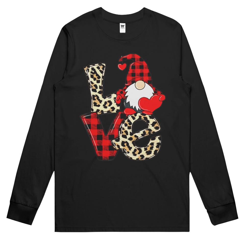 Cute Gnomes Valentines Love Leopard Plaid Couple Matching Long Sleeve T Shirts