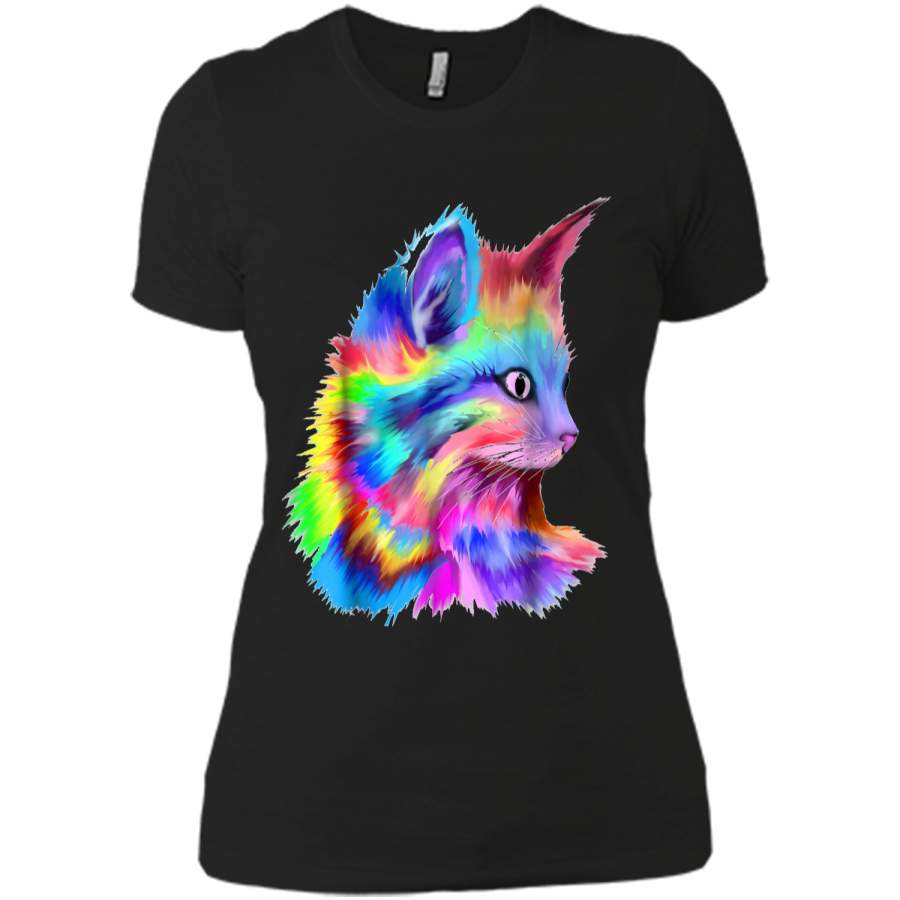 Colorful Cute Rainbow Kitten Cat Psychedelic Rave Edm  Next Level Ladies Boyfriend Tee