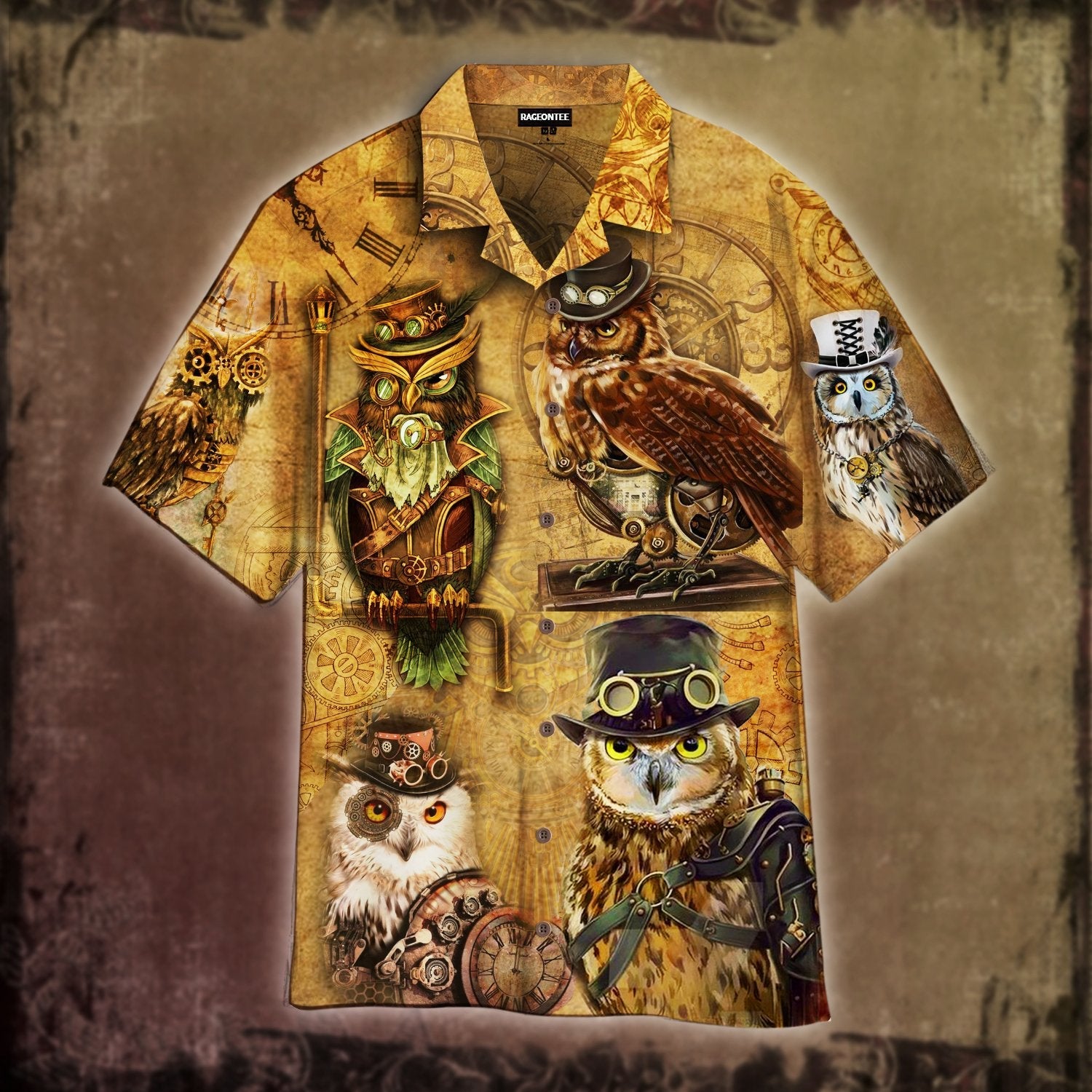 Steampunk Owl Hawaii Unisex Print Aloha Short Sleeve Casual Shirt Ha53804