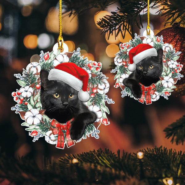 Cute Black Cat Christmas Ornament