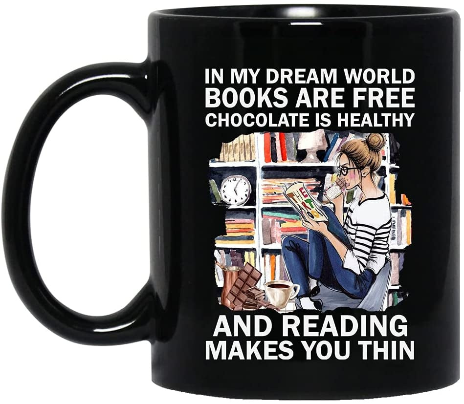 Happy Gear Mug – Books Are Free, Chocolate Is Healthy And Reading Makes You Thin Ceramic Coffee Cups And Mugs For Reading Books Lovers – Gift Idea For Teachers, Librarian Or Book Nerd