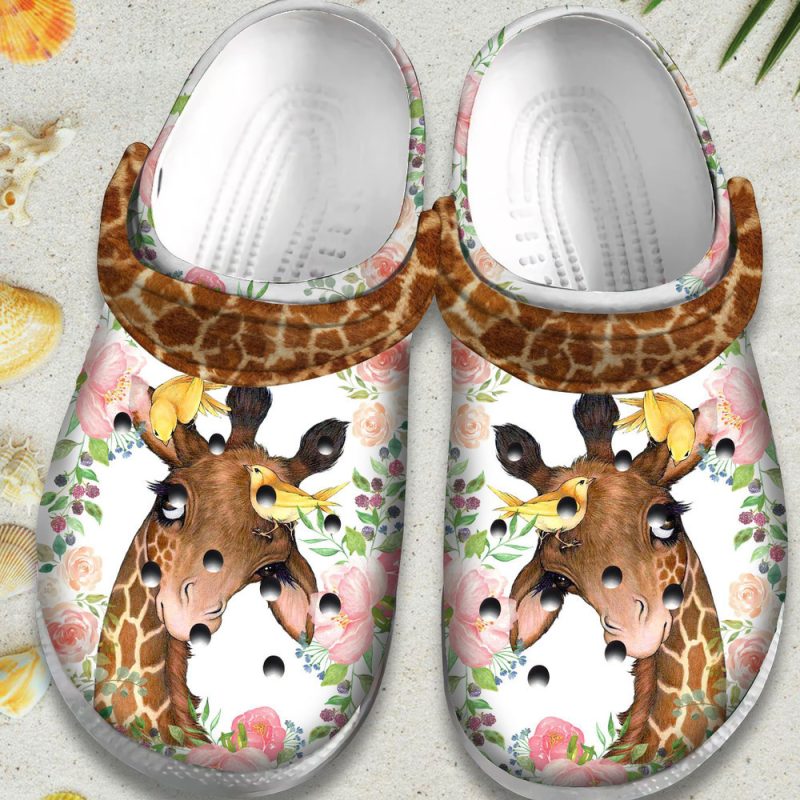 Flower Giraffe With Bird Cute Animal Gift For Lover Rubber clog Shoes Comfy Footwear