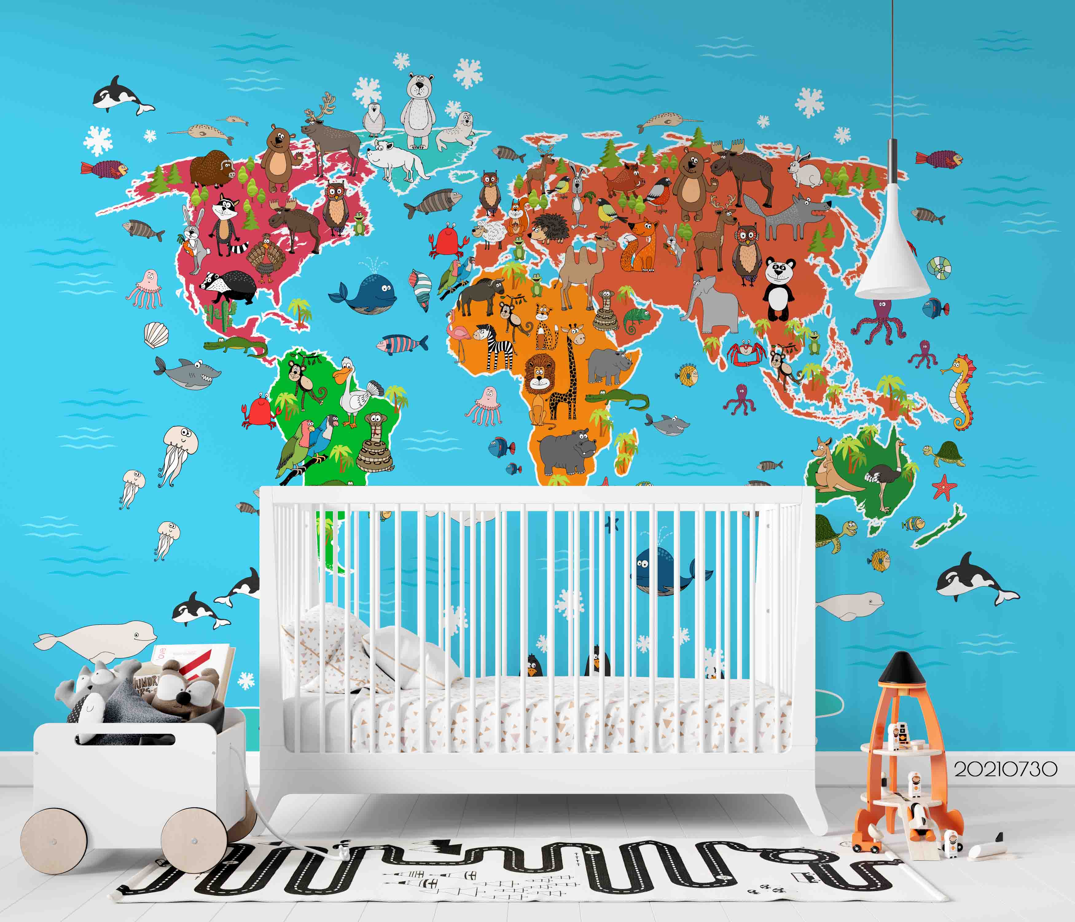 3D Map World Cartoon Animal Wall Mural Wallpaper Sww4486