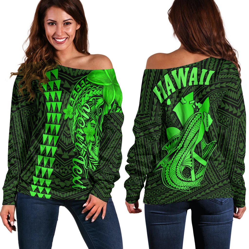 Custom Personalised Hawaii Off Shoulder Sweater Kakau Kanaka Maoli Combine Polynesian Shark Ver.02 Lt14