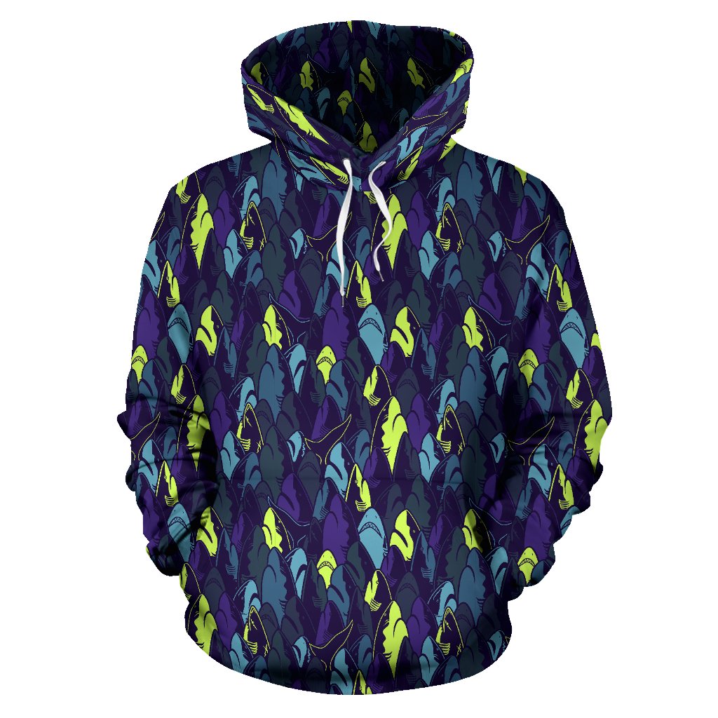 Shark Neon Color Print Pullover Hoodie